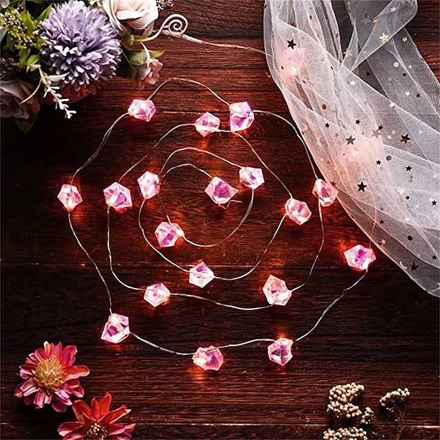  Fairy String Lights 2m/6.56FT Crystal Shape 20LEDs Copper Wire Lights Battery or USB Powered Christmas Wedding Party Home Garden Holiday Decoration