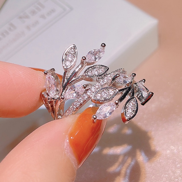 Shoes & Bags Fashion Accessories | Women Statement Ring Party Layered Silver Brass Floral Luxury Elegant Fashion 1pc AAA Cubic Z