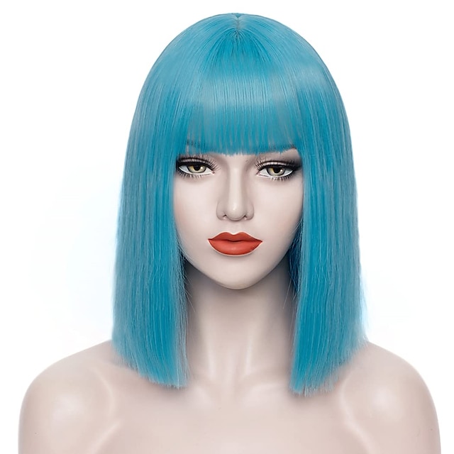  perruque rouge femme courte perruque bob rouge avec une frange look naturel perruque synthétique douce perruque mignonne partie cosplay halloween 12 pouces perruques de fête de noël