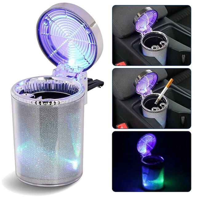 Consumer Electronics Automotive | Car Ashtray uto Ashtray With LED Light Mini Car Trash Can Portable Ashtray with Lid Suitable f