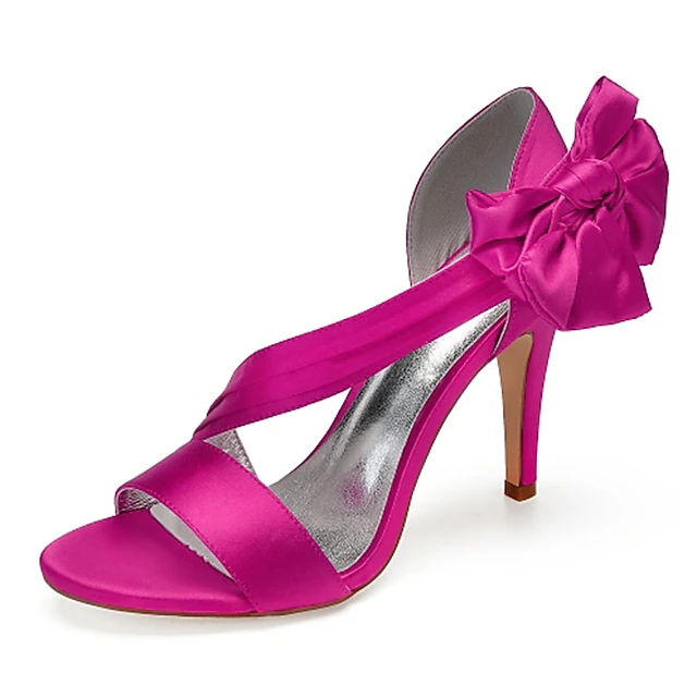 Women's Satin High Heel Sandals with Bowknot Detail, Elegant Open Toe ...