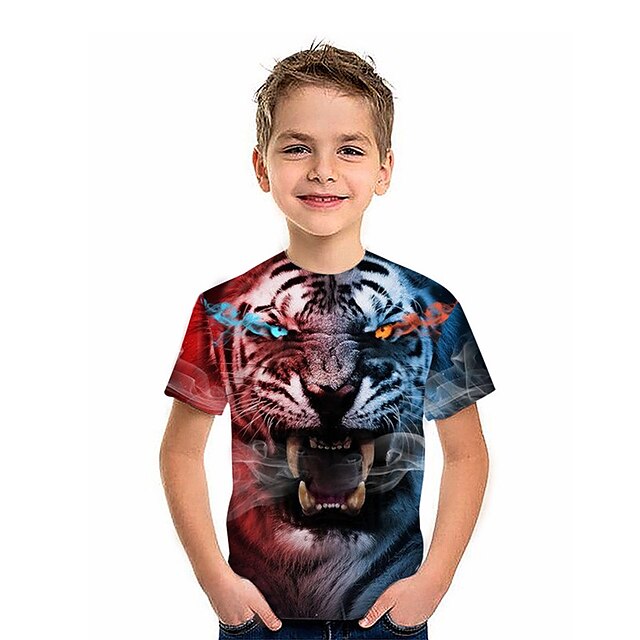 Baby & Kids Boys Clothing | Kids Boys T shirt Short Sleeve 3D Print Tiger Animal Blue Children Tops Spring Summer Active Fashion