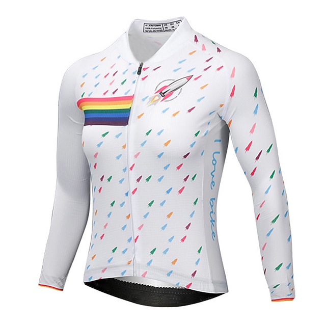

21Grams Women's Long Sleeve Cycling Jersey Spandex White Rainbow Rocket Bike Top Mountain Bike MTB Road Bike Cycling Quick Dry Moisture Wicking Sports Clothing Apparel / Stretchy / Athleisure