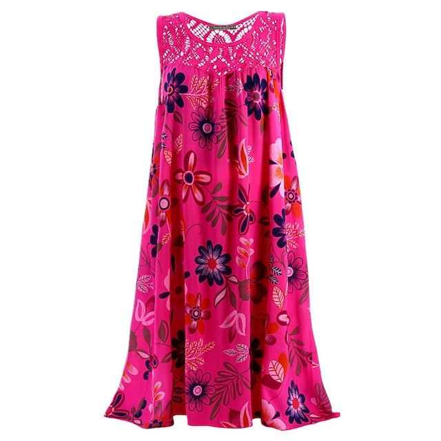 Womens Clothing Plus Size Collection | Womens Plus Size A Line Dress Floral Round Neck Lace Sleeveless Spring Summer Casual Knee