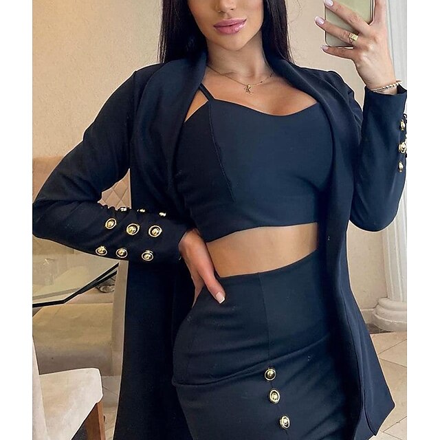 

Women's Streetwear Plain Daily Wear Office Two Piece Set Shirt Collar Blazer Office Suit Skirt Sets Skirt Mini Skirt Split Tops