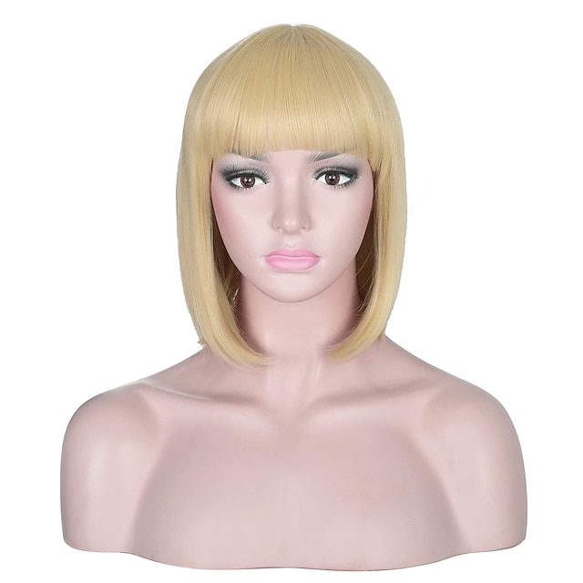 Beauty & Hair Wigs & Hair Pieces | Short Straight Bob Wig With Bangs Full Heat Resistant Wig for Ladies Cosplay - KN43117