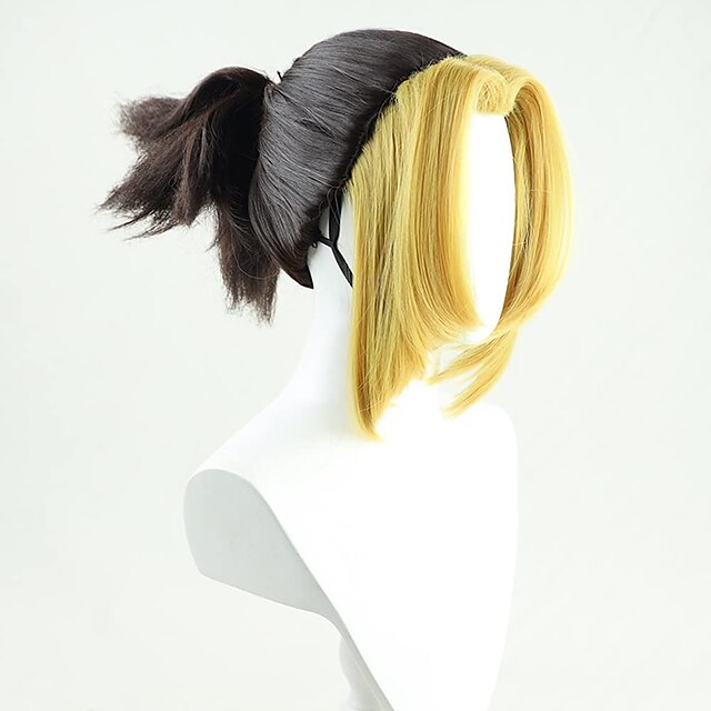 Beauty & Hair Wigs & Hair Pieces | Anime Makio Cosplay Wig Black with Yellow Bangs Short Curly Ponytail Party Hair Halloween Acc