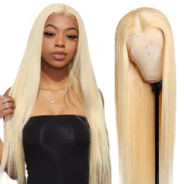 

Human Hair 13x4 Lace Front Wig Middle Part Indian Hair Natural Straight Blonde Wig 150% Density Classic Easy to Carry Comfy For Women's Long 16 inch 18 inch Human Hair Lace Wig Lightinthebox