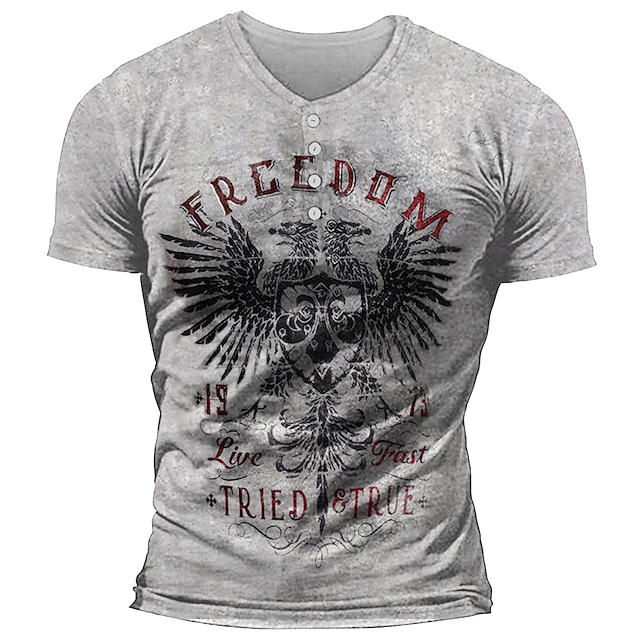 Mens Clothing Mens Tees & Tank Tops | Mens T shirt Tee 3D Print Graphic Eagle Henley Casual Daily Button-Down Short Sleeve Tops 