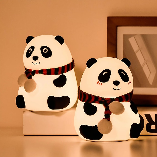  Led leuke cartoon siliconen panda nachtlampje usb opladen touch sensor kleurrijke licht slaapkamer nachtkastje nachtlampje kinderkamer decoratie voor kinderen verjaardagscadeautjes