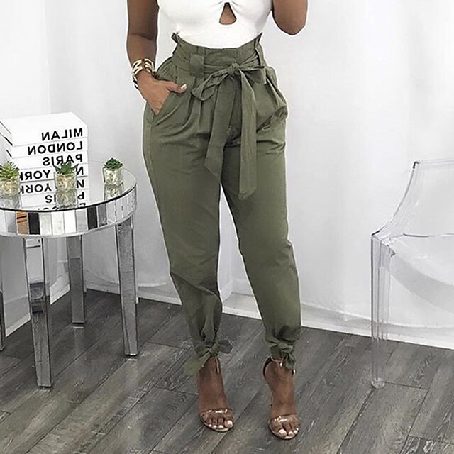 Womens Clothing Womens Bottoms | Womens Fashion Chinos Slacks Side Pockets Leg Drawstring Full Length Pants Casual Weekend Micro