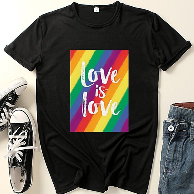 

Women's LGBT Pride Painting T shirt Rainbow Text Print Round Neck Basic LGBT Pride Tops Green Blue White