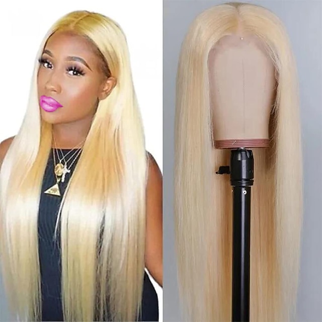 

Human Hair 13x4 Lace Front Wig Middle Part Indian Hair Natural Straight Blonde Wig 150% Density Classic Easy to Carry Comfy For Women's Long 16 inch 18 inch Human Hair Lace Wig Lightinthebox