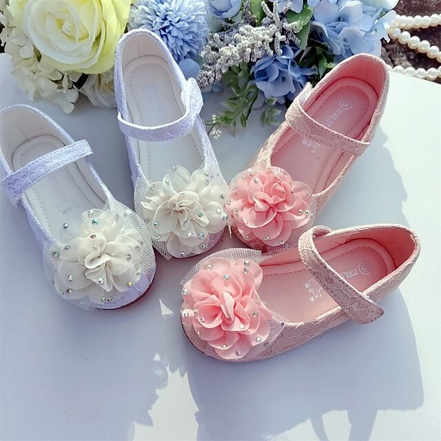 Shoes & Bags Kids Shoes | Girls Flats Flower Girl Shoes Lace Breathable Mesh Breathability Little Kids(4-7ys) Flower White Pink 