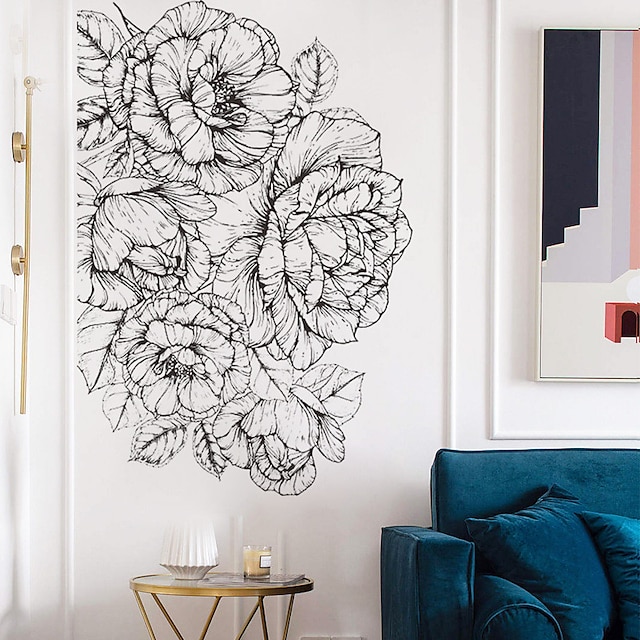 Home & Garden Home Decor | Literary Sketch Peony Flower Living Room Hall Bedroom Porch Home Wall Decoration Wall Stickers Self-a