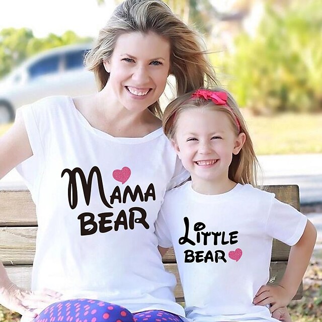 Baby & Kids Matching Outfits | Mommy and Me Valentines T shirt Tops Cotton Heart Letter Daily Print White Black Gray Short Sleev