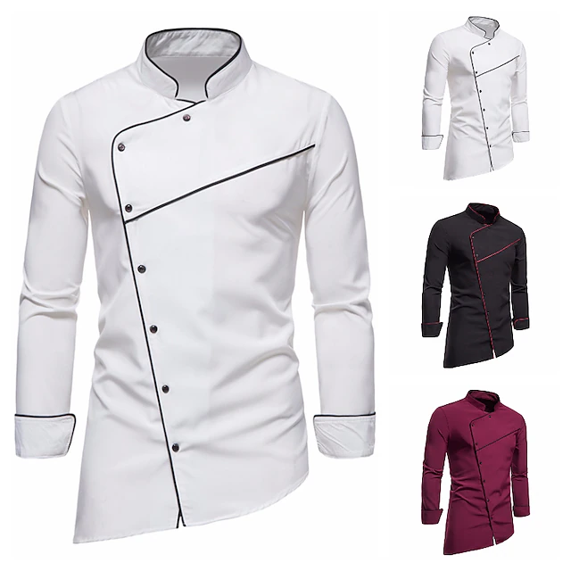 Men's Tuxedo Shirts Shirt Solid Colored Standing Collar Party Casual Long Sleeve Tops Retro Wine White Black / Summer Shirts/Wedding 14