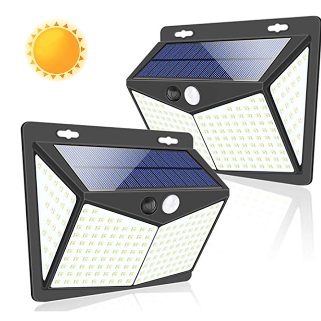  2 uds lámpara de luces solares de pared para exteriores 8w 3 modos 270 ángulo de iluminación sensor de movimiento solar lámpara para exteriores ip65 control de luz impermeable adecuado para cerca de