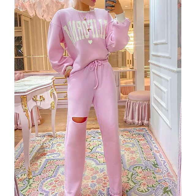 

Women's Basic Heart Letter Sport Casual Two Piece Set Hoodie Tracksuit Pants Sets Pant Jogger Pants Drawstring Cut Out Print Tops