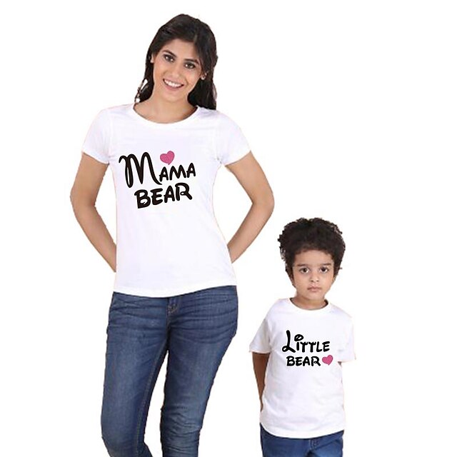 Baby & Kids Matching Outfits | Mommy and Me Valentines T shirt Tops Cotton Heart Letter Daily Print White Black Gray Short Sleev