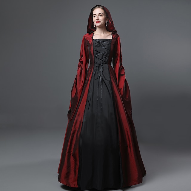  Gothic Medieval Ball Gown 19th Century Vintage Dress Dress Prom Dress Floor Length Witches Plus Size Elven Women's All Tassel Fringe Ball Gown Square Neck Halloween Performance Party