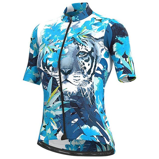 

21Grams Women's Short Sleeve Cycling Jersey Summer Spandex Blue Floral Botanical Tiger Bike Top Mountain Bike MTB Road Bike Cycling Quick Dry Moisture Wicking Sports Clothing Apparel / Stretchy