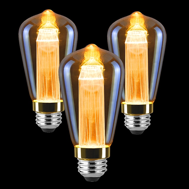  3kpl st64 vintage edison led valonohjain hehkulamput 3w 220v 110v e26/e27 pohja lämmin valkoinen 2200k vaihtolamppuja seinälamppuihin valot riippuvalaisin keltainen lämmin & oravahäkki