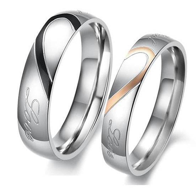  Férfi Női 2db Mandzsettagombok Páros gyűrűk Band Ring Eljegyzési gyűrű Esküvő Parti Kéttónusú hölgyek Egyszerű Ezüst