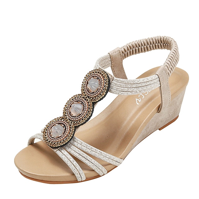Mujer Sandalias Tacón Cuña Dedo redondo Puntera abierta Casual Diario Cuero  PU Banda Elástica Primavera Verano Color sólido Negro Gris Dorado 8997272  2022 – $38.93