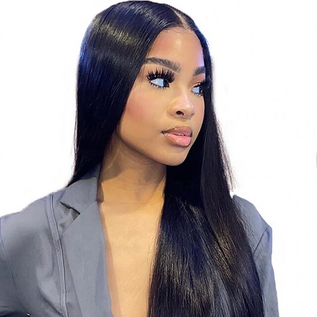 

Human Hair 13x4 Lace Front Wig Middle Part Peruvian Hair Silky Straight Black Wig 130% Density Soft Silky Women Middle Part Sew in For Women's Short Long Medium Length Human Hair Lace Wig Clytie