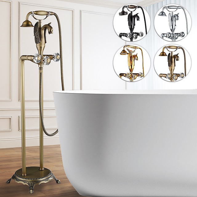  Bathtub Faucet - Contemporary Antique Brass Free Standing Ceramic Valve Bath Shower Mixer Taps