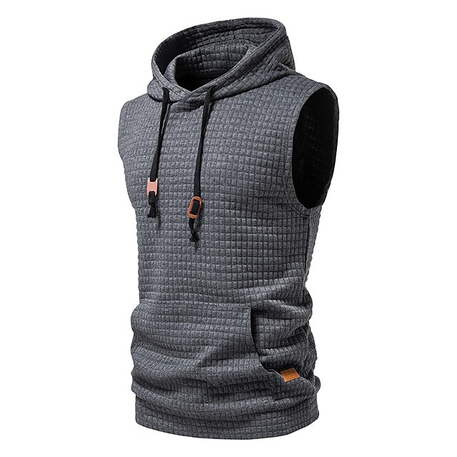 Mens Clothing Mens Hoodies & Sweatshirts | Mens Hooded Sweatshirt Sleeveless Solid Color Knitted Hoodie Pullover Vest - UD49152