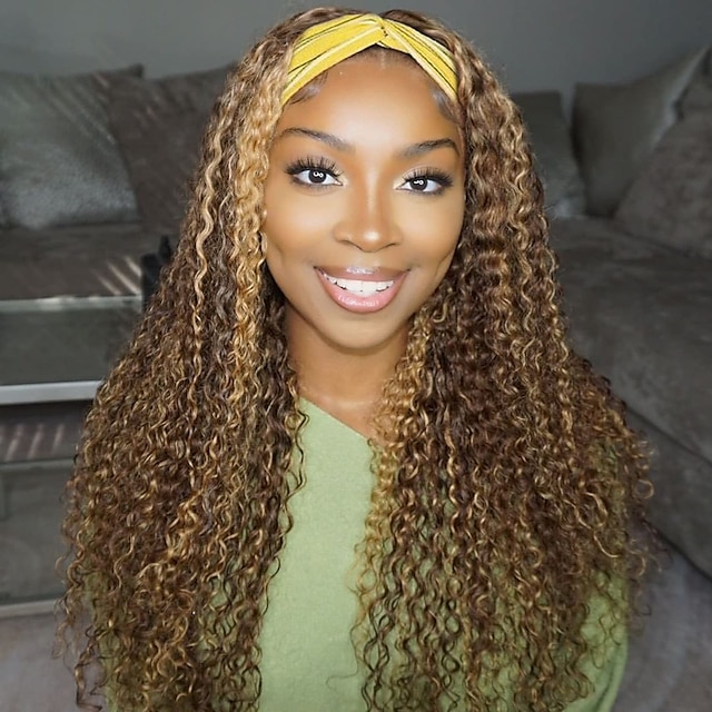 headband wig with bangs deep wave