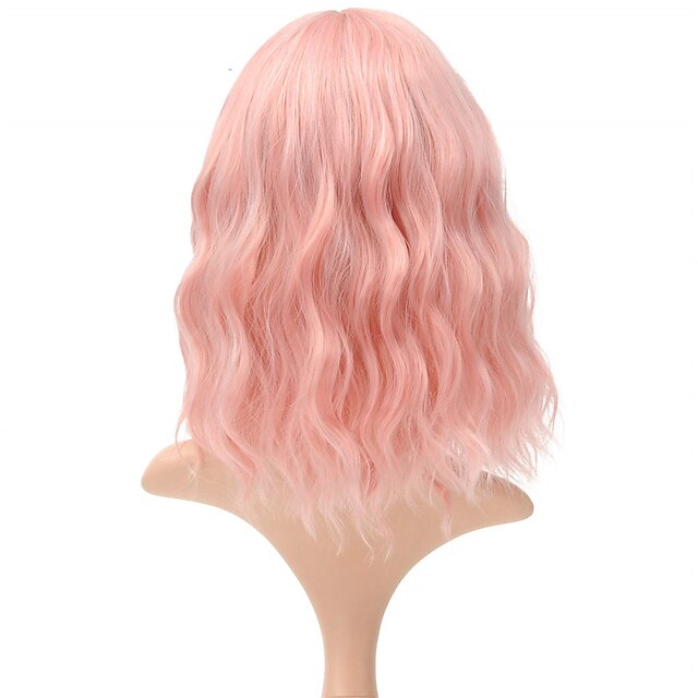 Beauty & Hair Wigs & Hair Pieces | Natural Wavy Pastel Pink Wig Colorful Wigs With Air Bangs Short Bob Wigs Womens Shoulder Leng