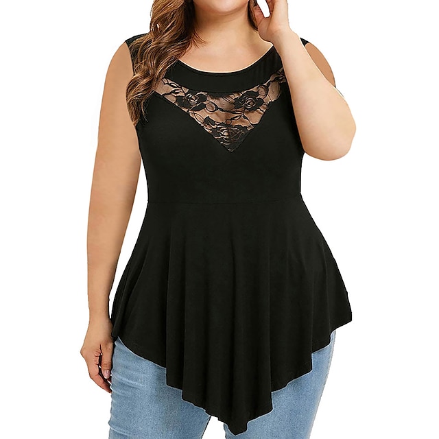 

Women's Plus Size Tops Blouse Plain Lace Sleeveless Crewneck Streetwear Festival Daily Sports Polyester Spring Summer Blue Black