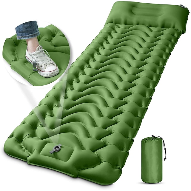  Camping Sleeping Pad Extra Thickness Inflatable Sleeping Mat with Pillow Built-in Pump Compact Ultralight Waterproof Camping Air Mattress for Backpacking Hiking Tent Traveling