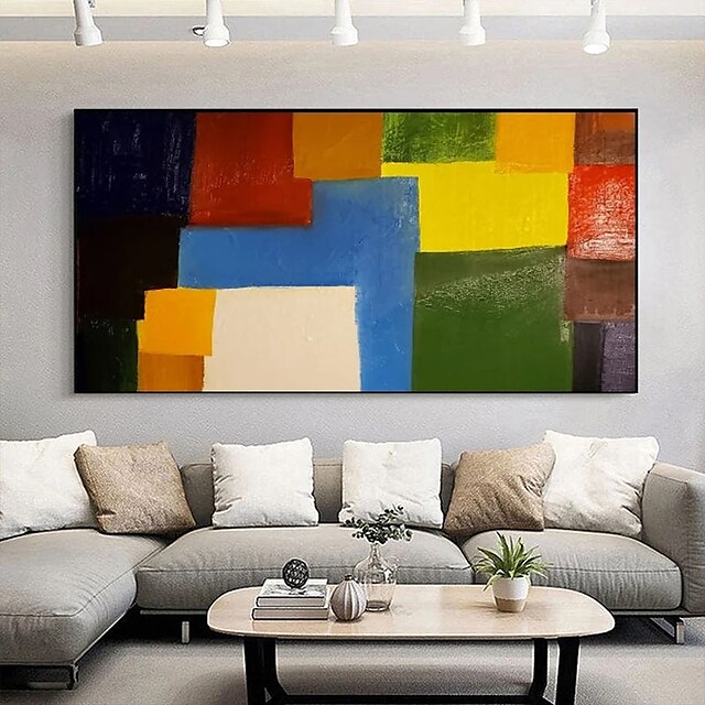 Home & Garden Wall Art | Oil Painting Handmade Hand Painted Wall Art Modern Abstract Color Geometric Block Home Decoration Decor