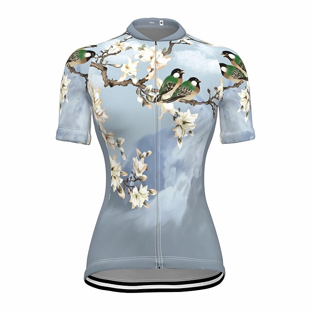 

21Grams Women's Short Sleeve Cycling Jersey Summer Spandex Grey Floral Botanical Bird Bike Top Mountain Bike MTB Road Bike Cycling Quick Dry Moisture Wicking Sports Clothing Apparel / Stretchy