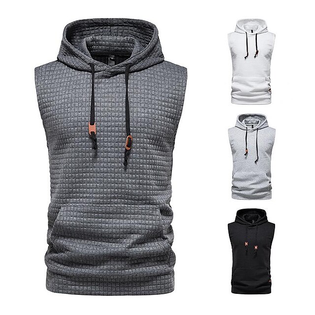 Mens Clothing Mens Hoodies & Sweatshirts | Mens Hooded Sweatshirt Sleeveless Solid Color Knitted Hoodie Pullover Vest - UD49152