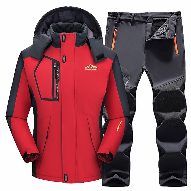 Men's Ski Jacket with Pants Waterproof Hiking Jacket Rain Jacket Winter