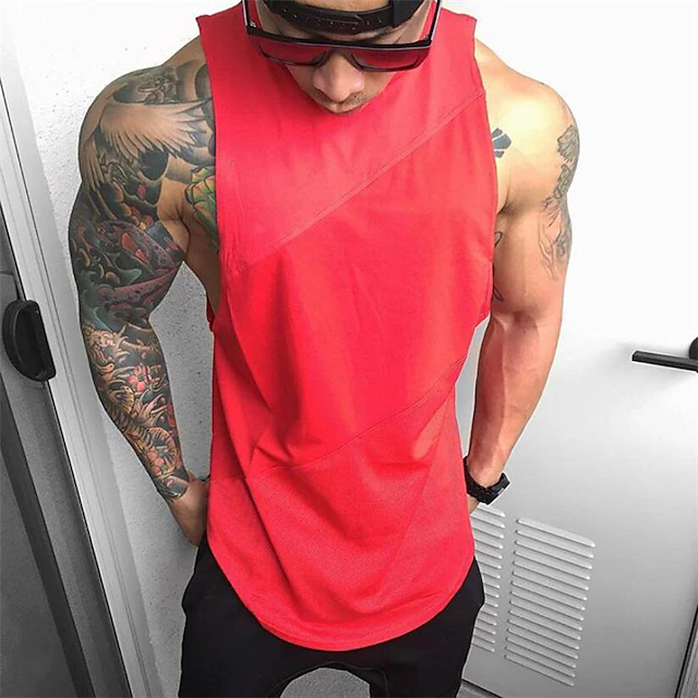 Men's Tank Top Vest Top Undershirt Sleeveless Shirt Sleeveless Crew Neck Summer Solid Color Color Block Sports Fashion Lightweight Patchwork Vacation Casual Daily Black-White Black White Top Tee for 12