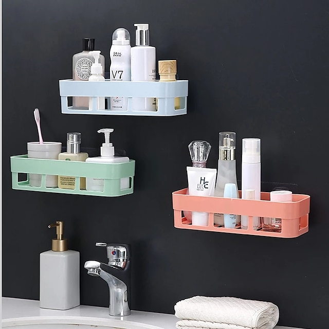 Home & Garden Bath Accessories | Punch-free Seamless Shelf Square Triangle Bathroom Kitchen Storage Rack Plastic Wall-mounted Dr