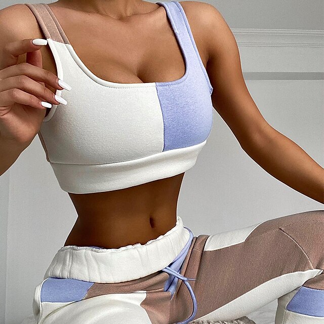 

Women's Streetwear Color Block Casual Vacation Two Piece Set Crop Top Tank Top Tracksuit Pant Jogger Pants Drawstring Patchwork Tops