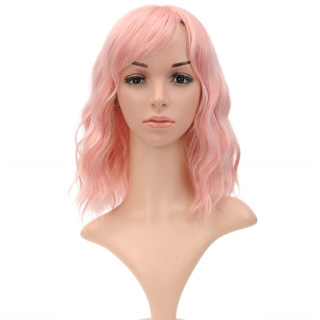 Beauty & Hair Wigs & Hair Pieces | Natural Wavy Pastel Pink Wig Colorful Wigs With Air Bangs Short Bob Wigs Womens Shoulder Leng