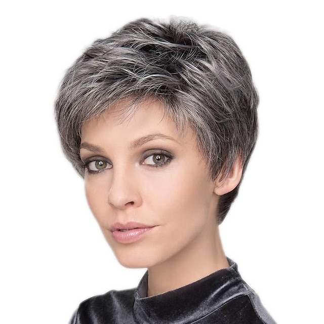  Gray Wigs for Women Short Grey Wigs for White Women Natural Wave Synthetic Full Old Lady Wig for Old Middle Age Women Office Lady
