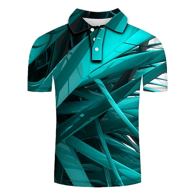 Autrucker Men's Collar Polo Shirt Golf Shirt Geometry Turndown Black / Gray Green Blue Pink Black 3D Print Going Out Golf Shirts Short Sleeve Zipper