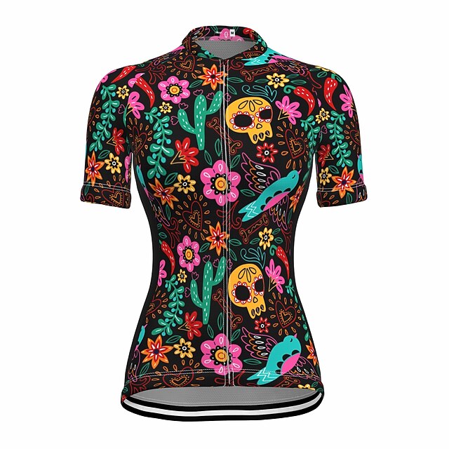 

21Grams Women's Short Sleeve Cycling Jersey Summer Spandex Black Floral Botanical Bike Top Mountain Bike MTB Road Bike Cycling Quick Dry Moisture Wicking Sports Clothing Apparel / Stretchy