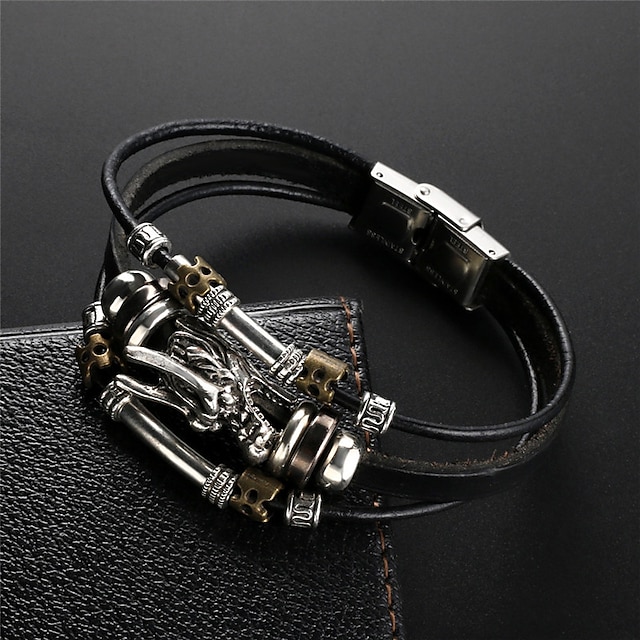  Men's Wide Bangle Classic Imagine Personalized Fashion Punk European Trendy Hard Leather Bracelet Jewelry Black / Coffee For School Gift Daily Prom Festival