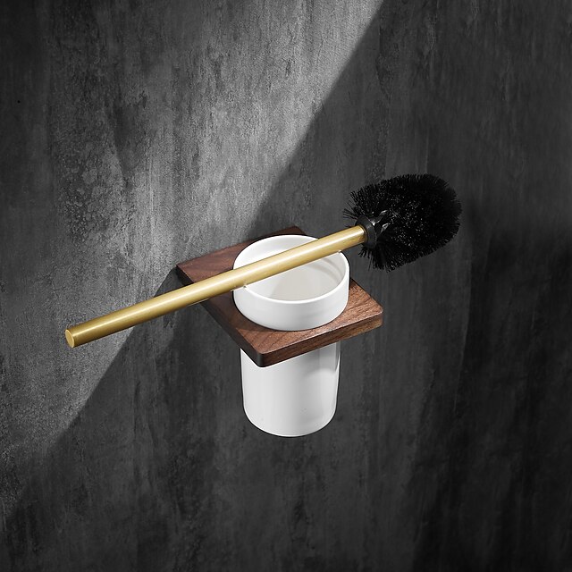  Toilet Brush Holder Set Neoclassical Zinc Alloy Material for Bathroom Polished Brass Golden 1pc
