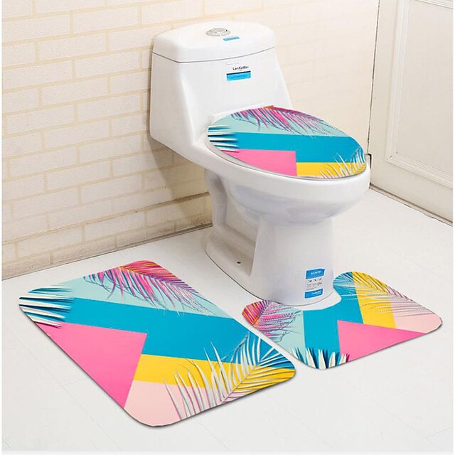 Home & Garden Bath Accessories | Thickened Toilet Three-piece Set Printed Bathroom Door Mat Water Absorbent Non-slip Floor 3pcs/